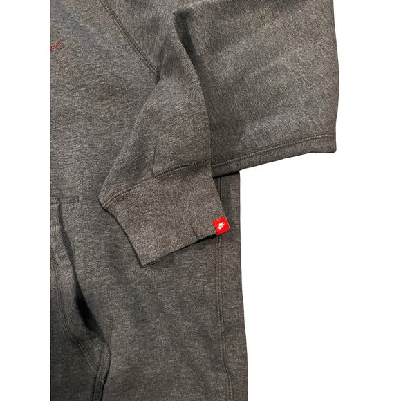 NIKE Logo Hoodie Sweatshirt, Red Swoosh, Kangaroo Pocket, Gray| Men’s: XL - Picture 10 of 11